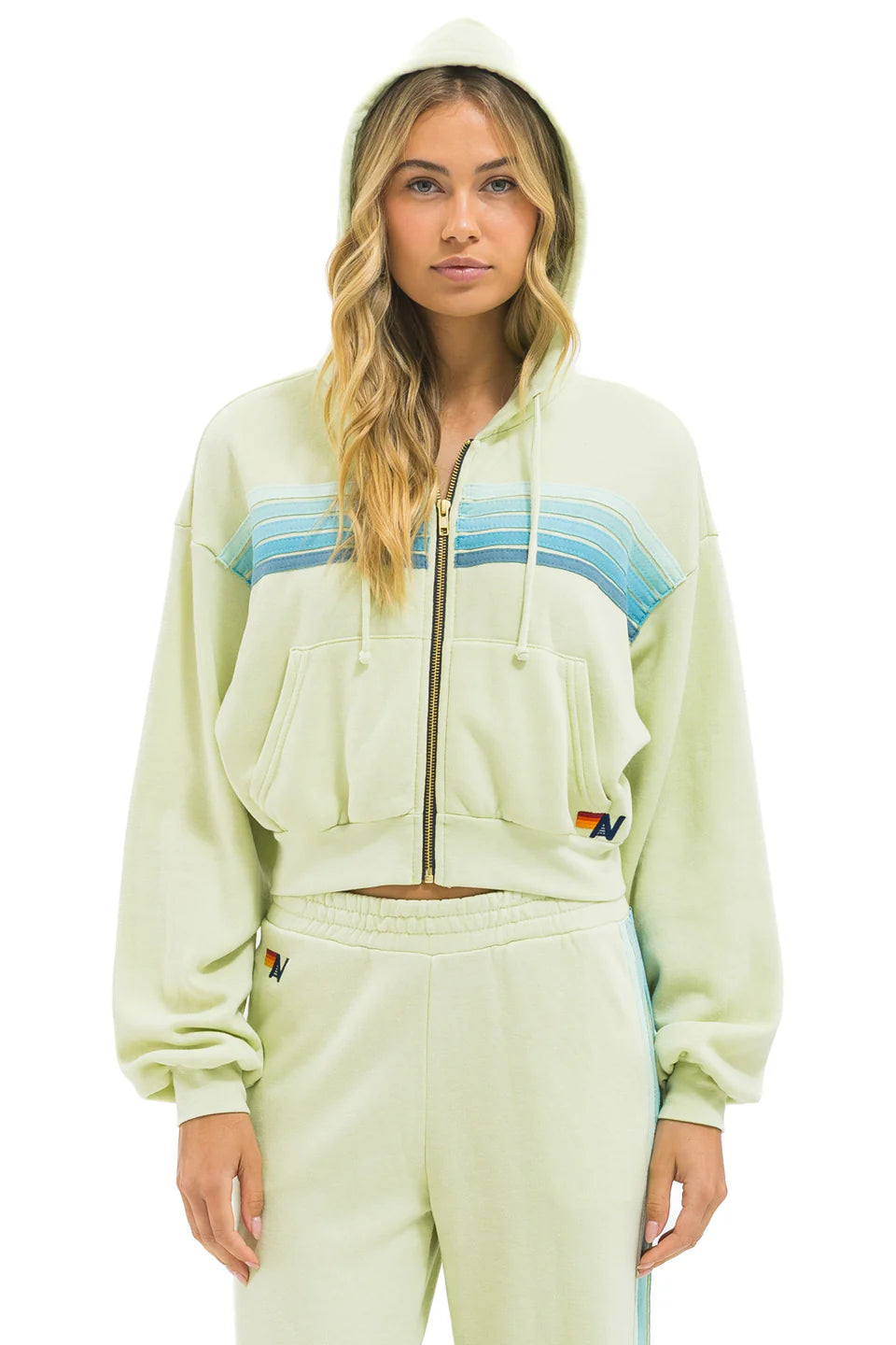 5 Stripe cropped zip hoodie relaxed LIME CRM/SEAFM
