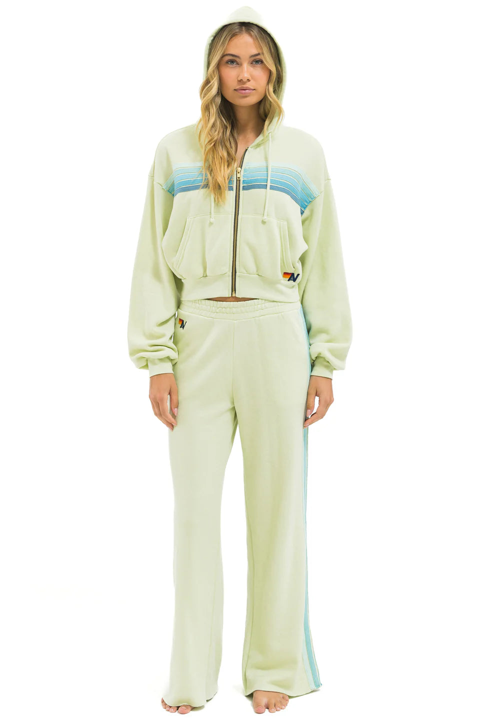 5 Stripe cropped zip hoodie relaxed LIME CRM/SEAFM