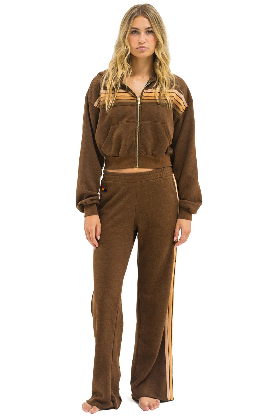 5 Stripe cropped zip hoodie relaxed CHOCO/ESPRESSO