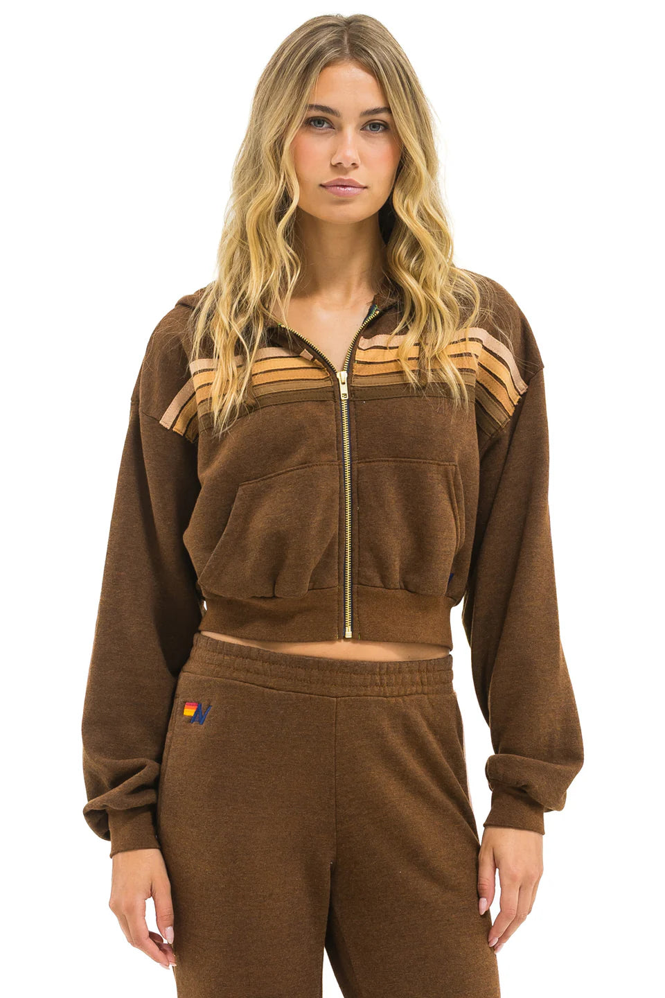 5 Stripe cropped zip hoodie relaxed CHOCO/ESPRESSO