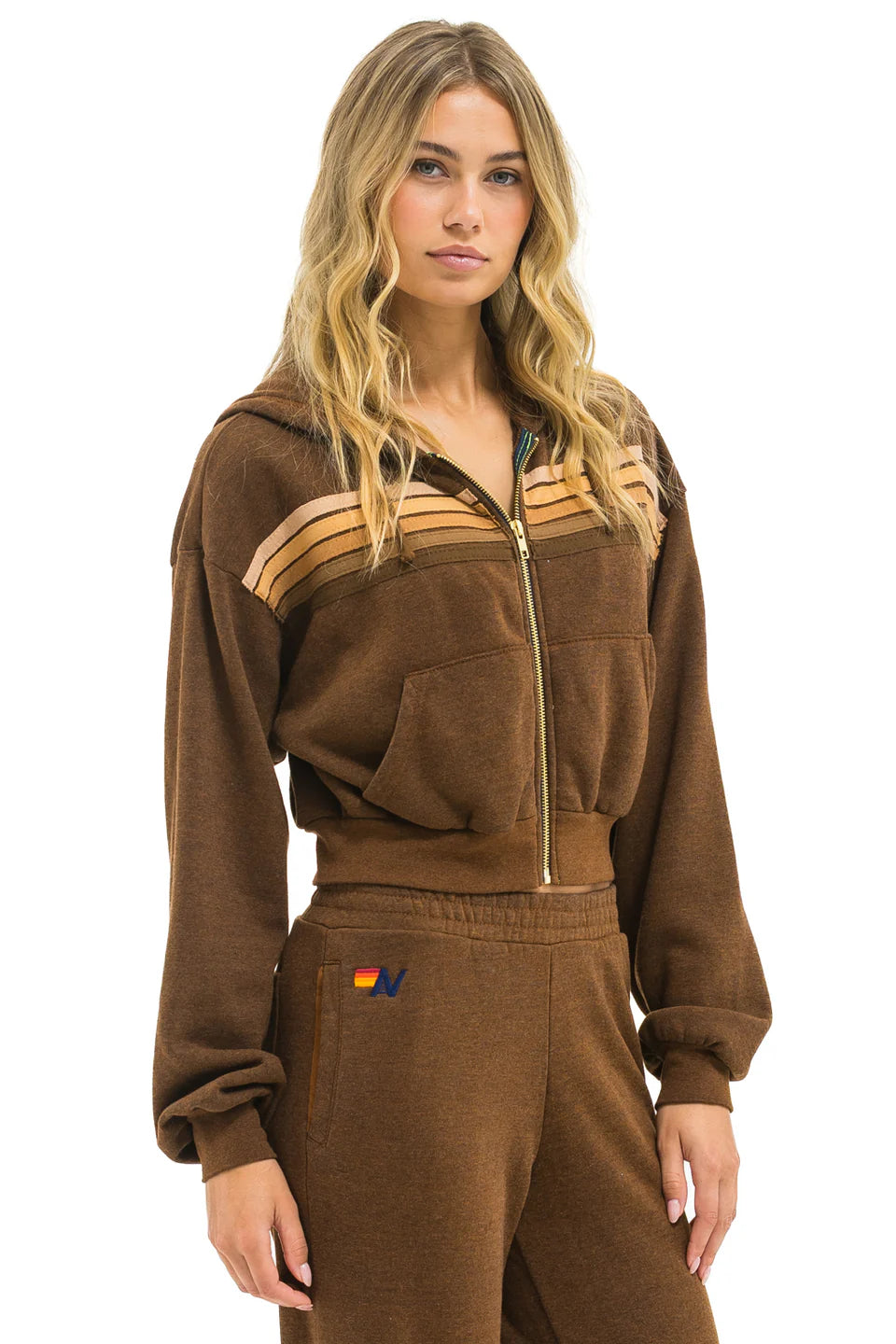 5 Stripe cropped zip hoodie relaxed CHOCO/ESPRESSO