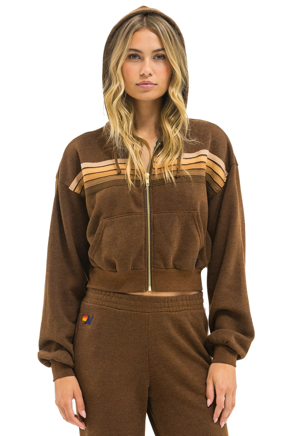5 Stripe cropped zip hoodie relaxed CHOCO/ESPRESSO
