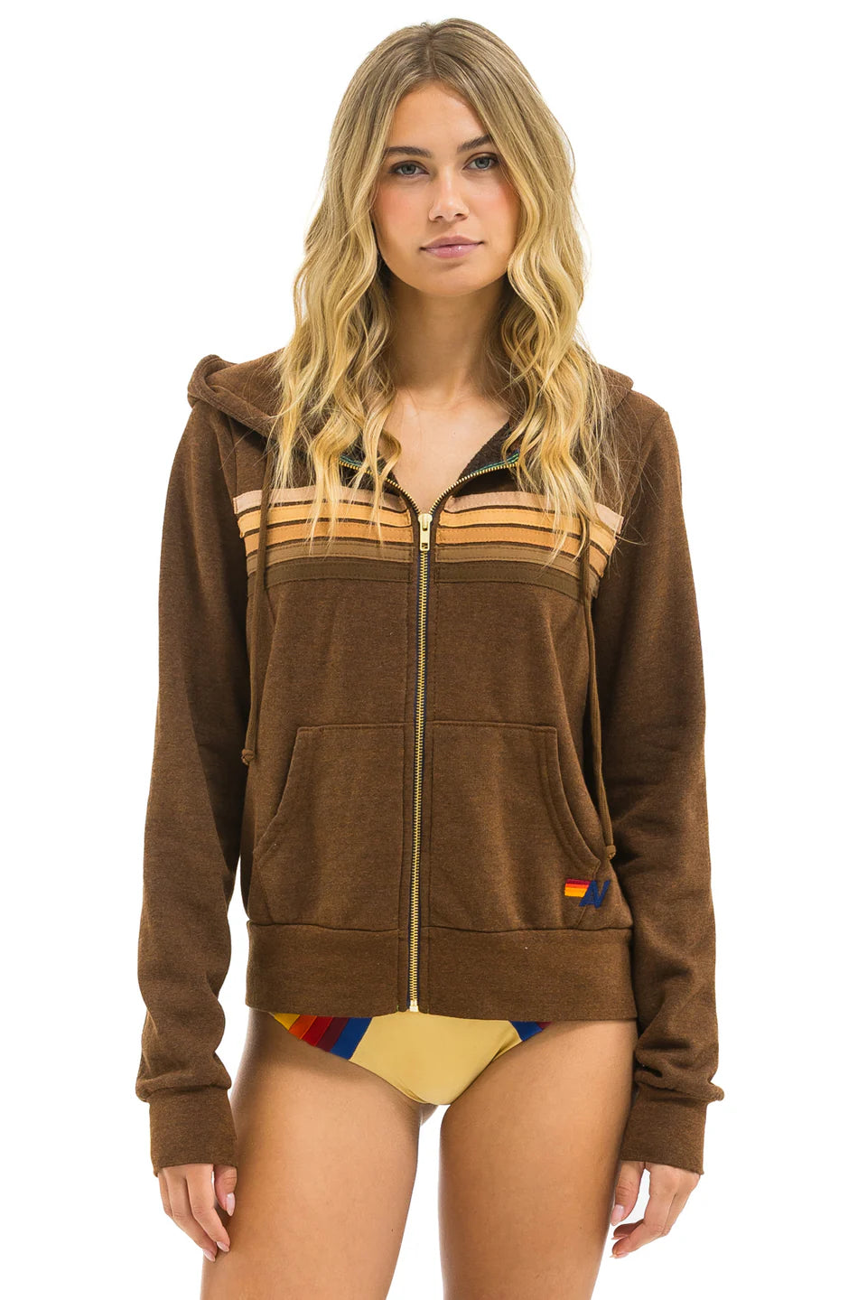 5 Stripe zip hoodie CHOCO/ESPRESSO