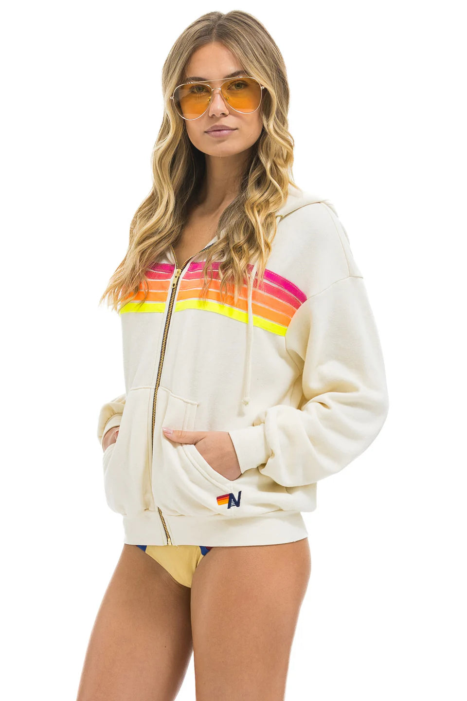 5 STRIPE - ZIP HOODIE V. WHITE/NEON
