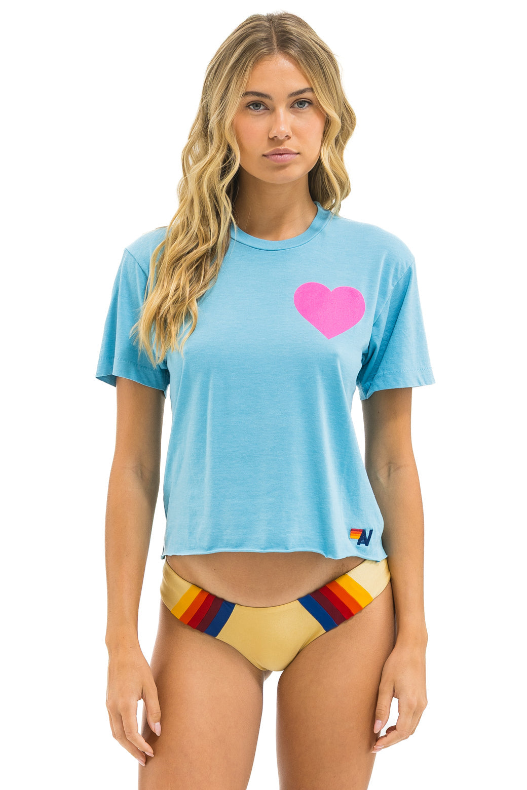 Heart print bf tee AQUAMR/NEON PNK