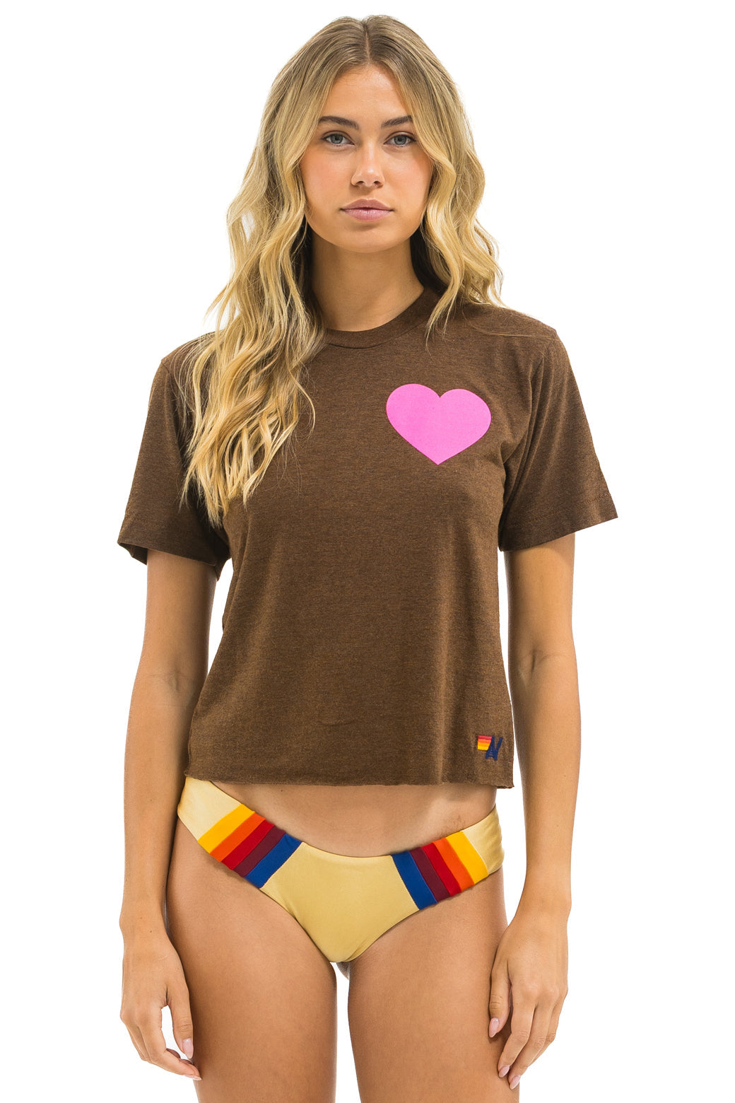 Heart print bf tee CHOCO/NEON PINK