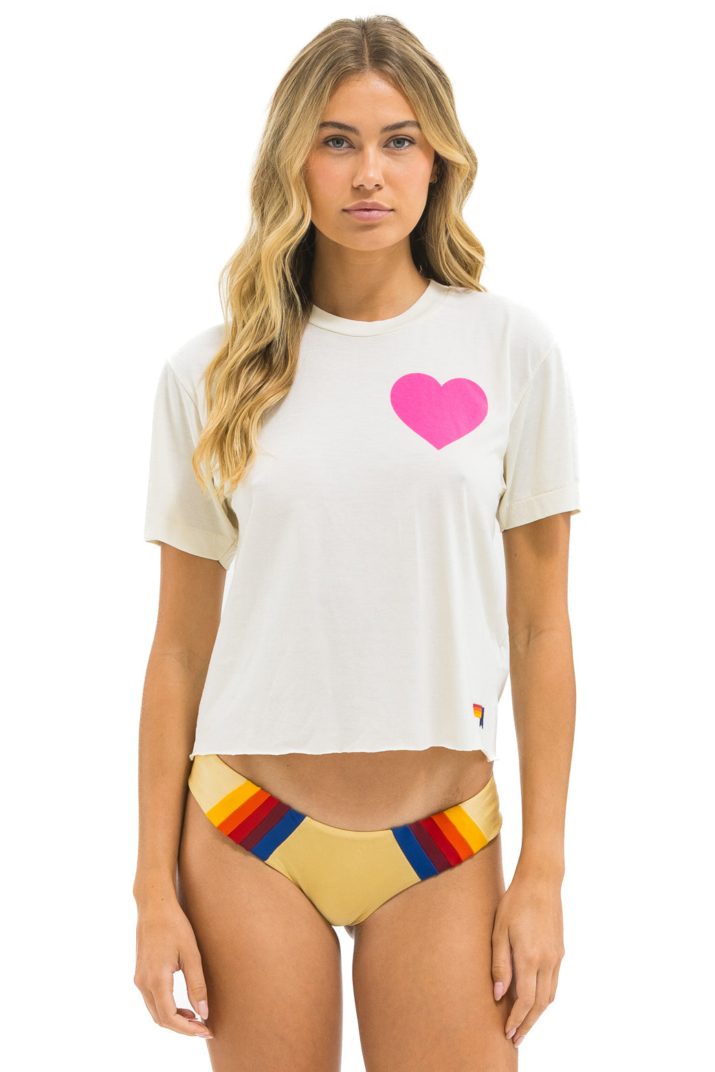 Heart print bf tee V.WHT/NEON PINK