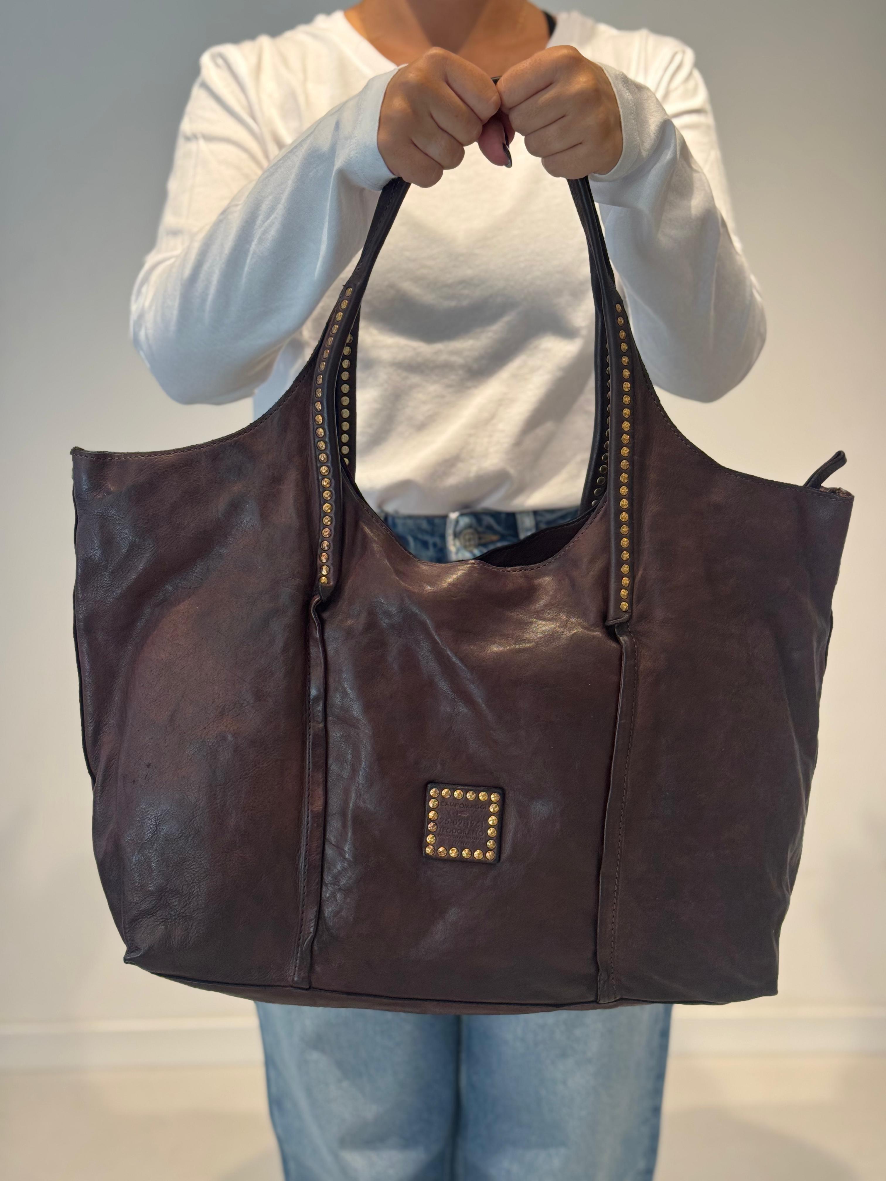 Antonia shopping cow+studs BROWN