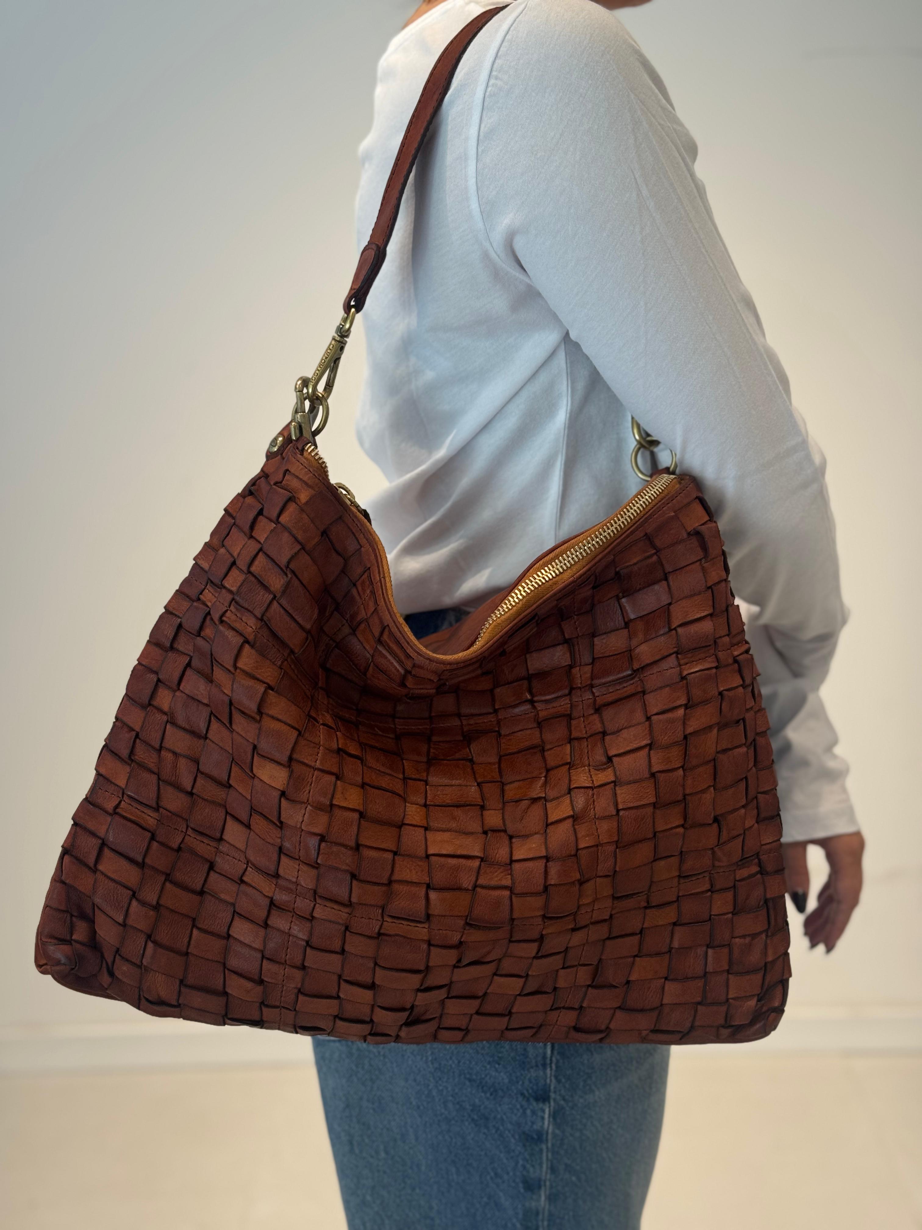 Caralal shoulder bag woven cow COGNAC