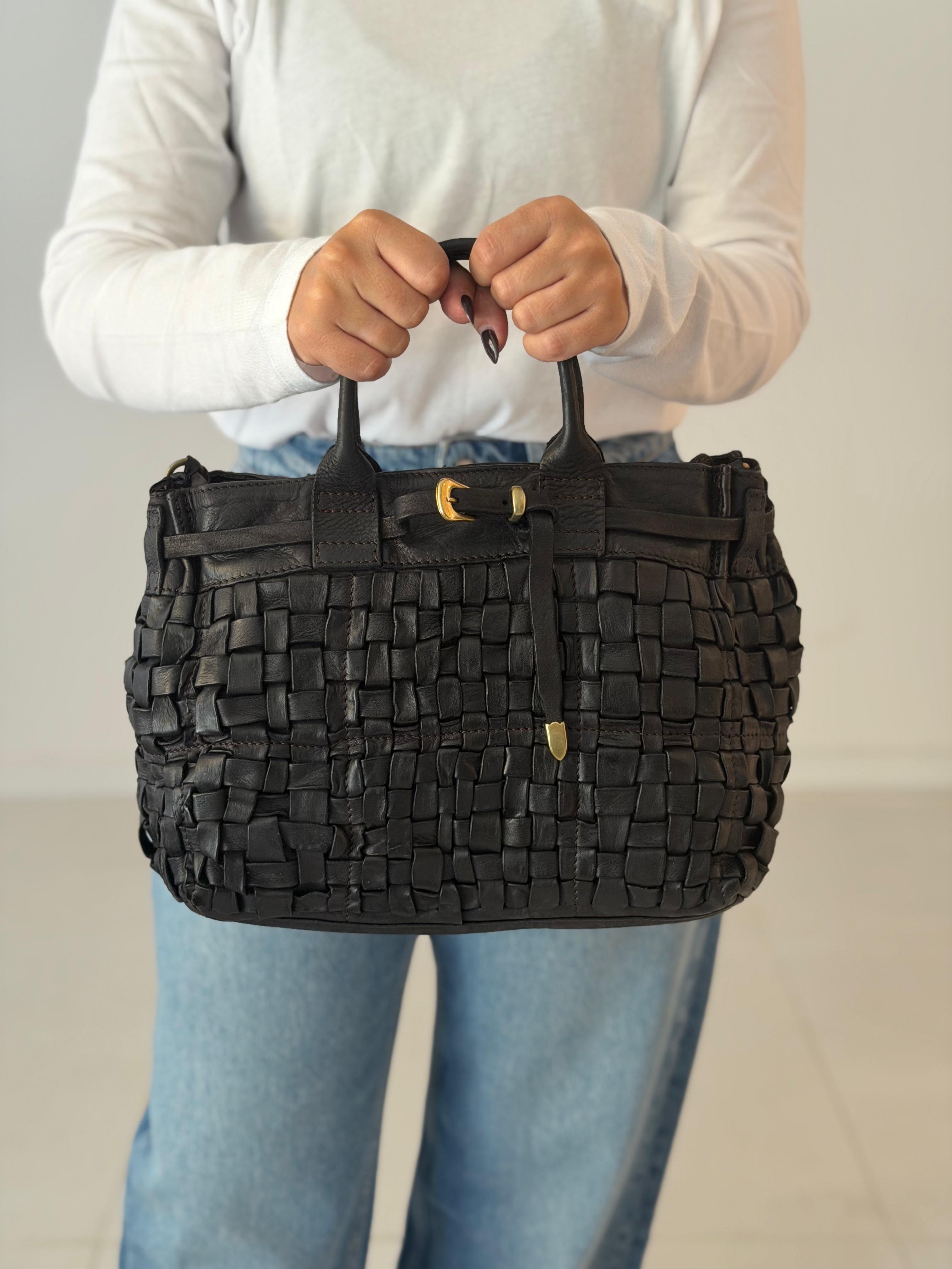 Penelope shopping bag cow woven BLACK