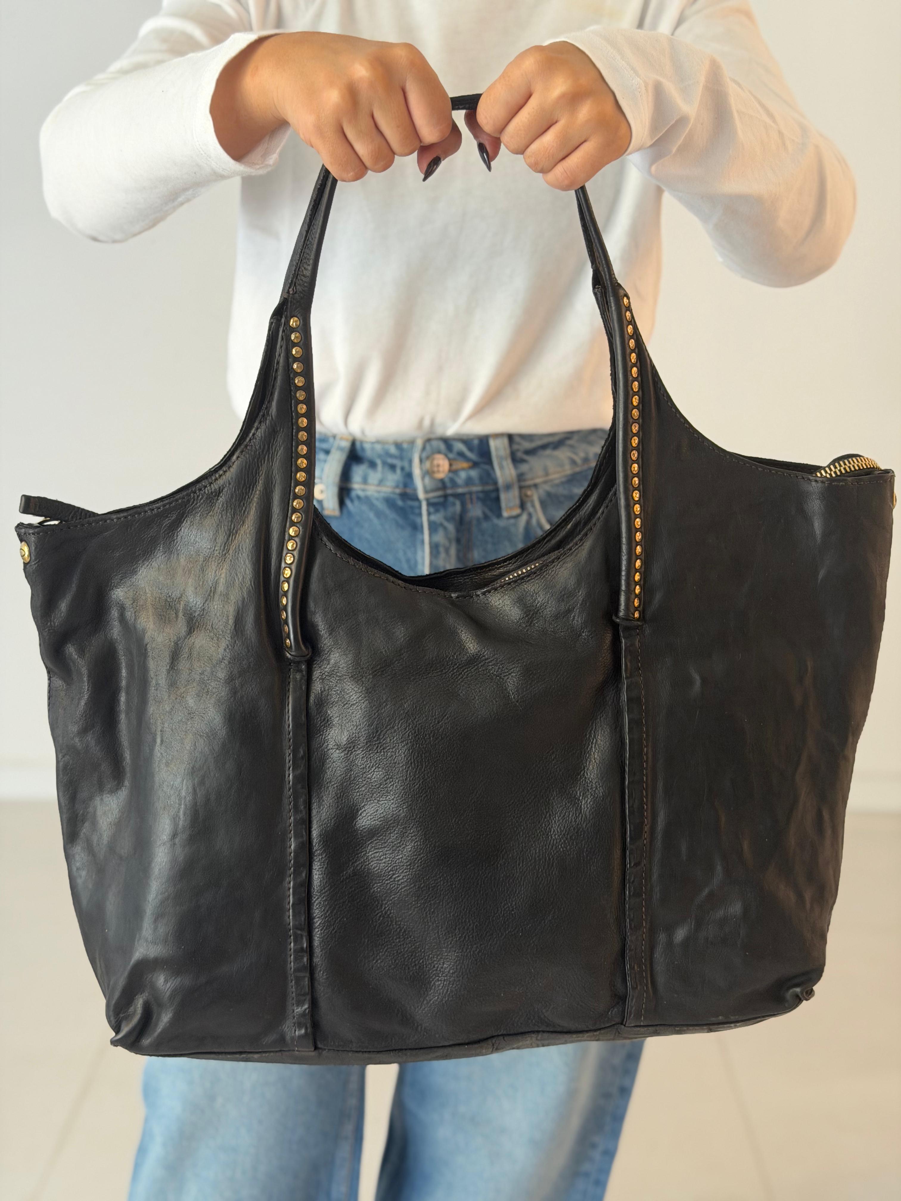 Antonia shopping cow+studs BLACK