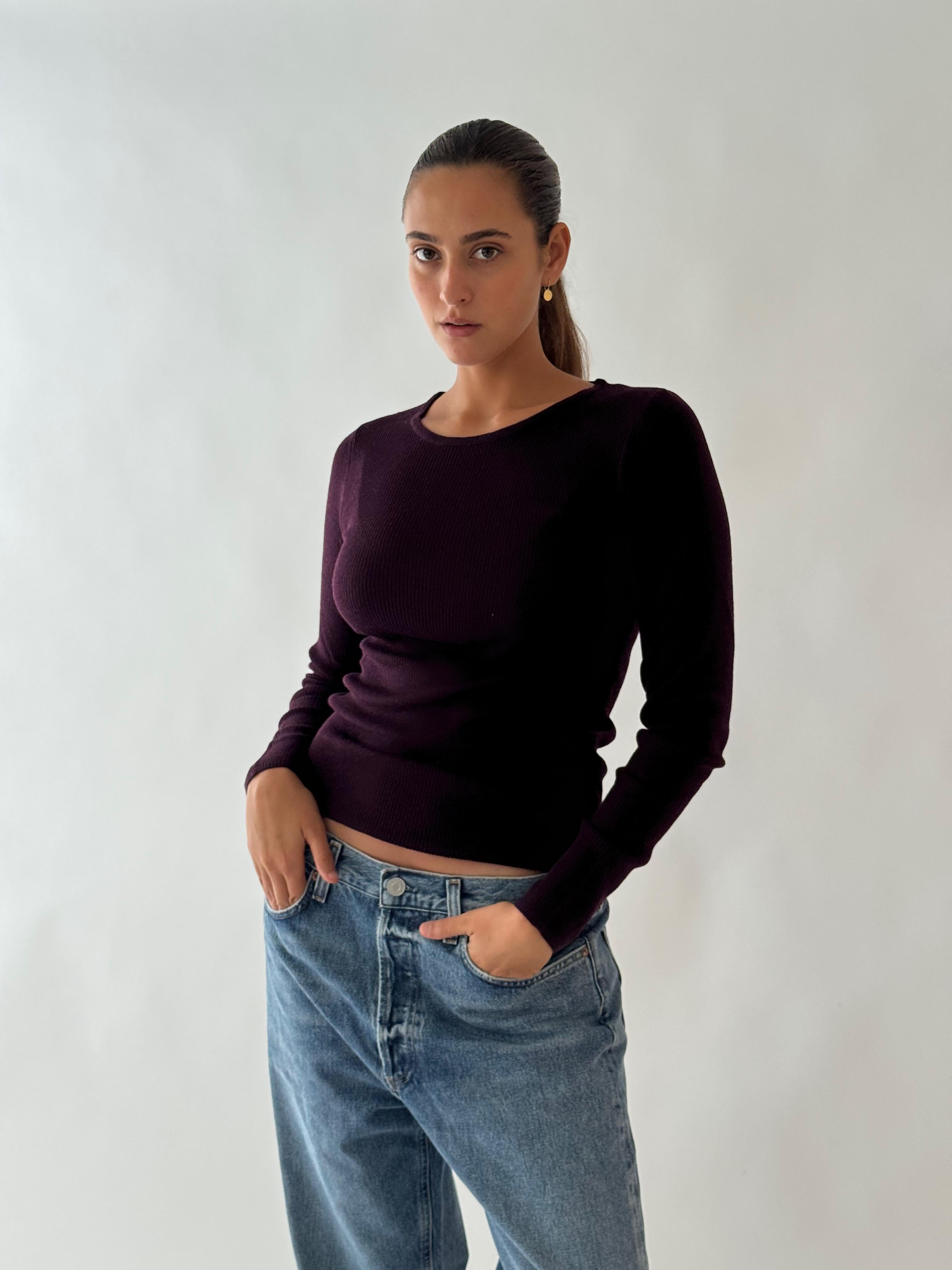 Round neck long sleeve EGGPLANT