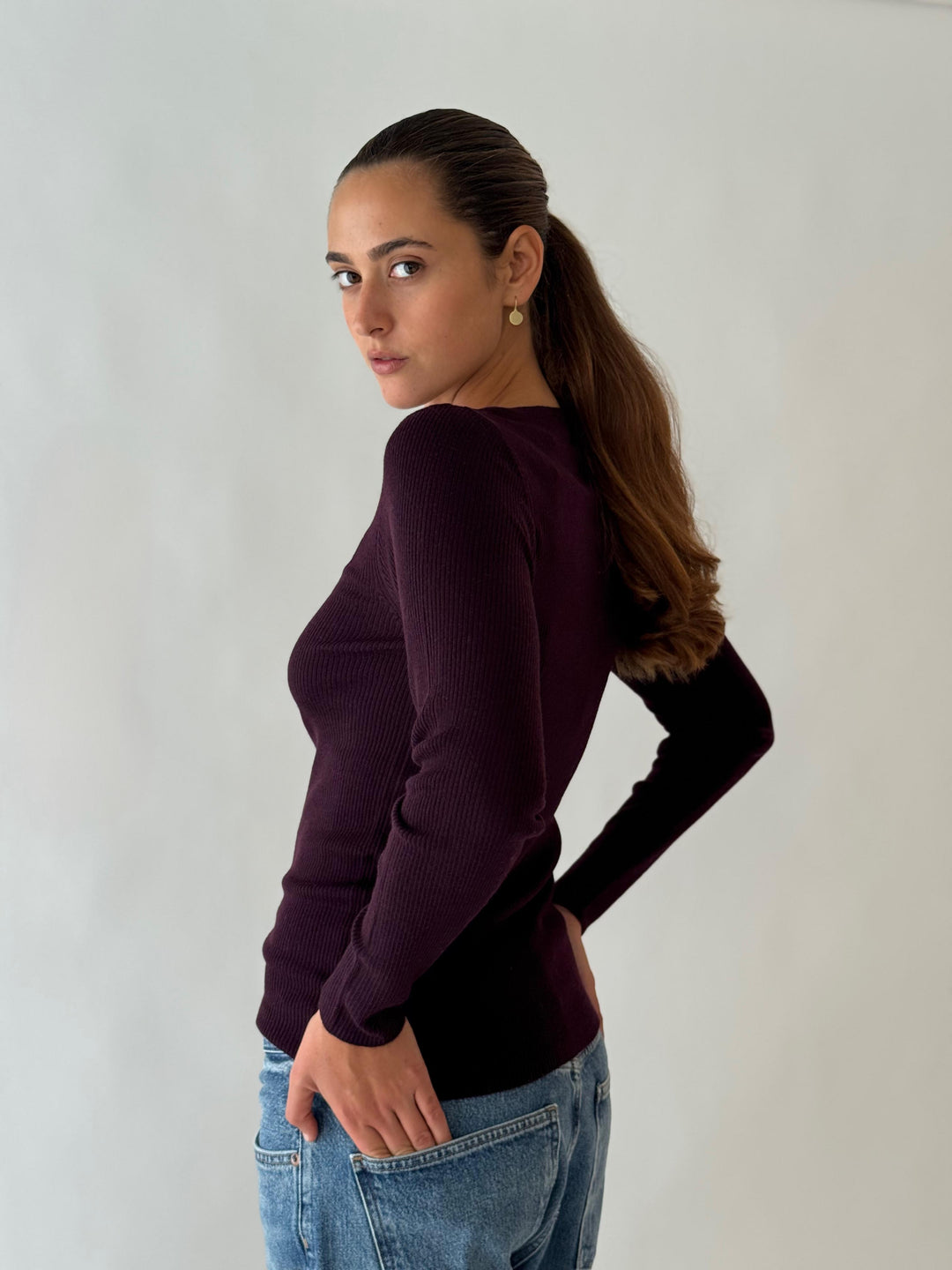 Round neck long sleeve EGGPLANT