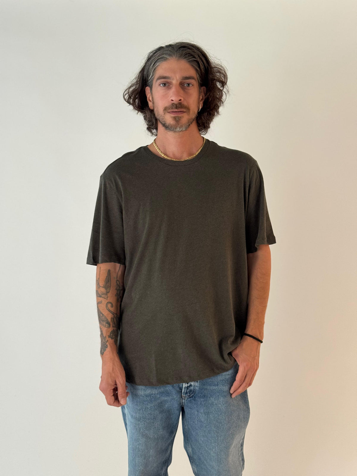 Julien, round neck short slv FOREST CHINE