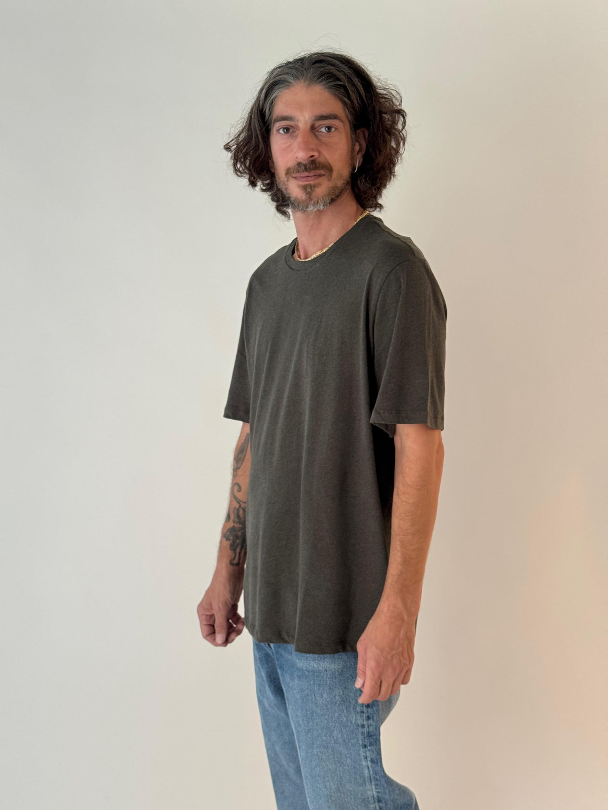 Julien, round neck short slv FOREST CHINE