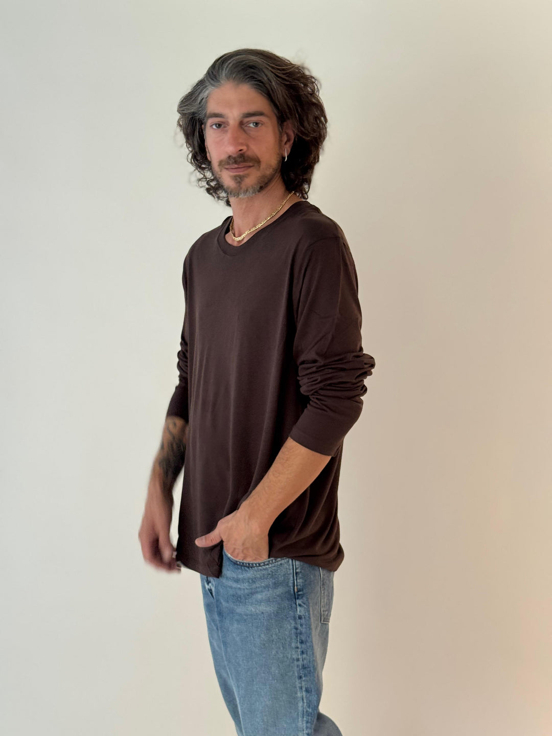 Round neck long sleeves CHOCOLAT