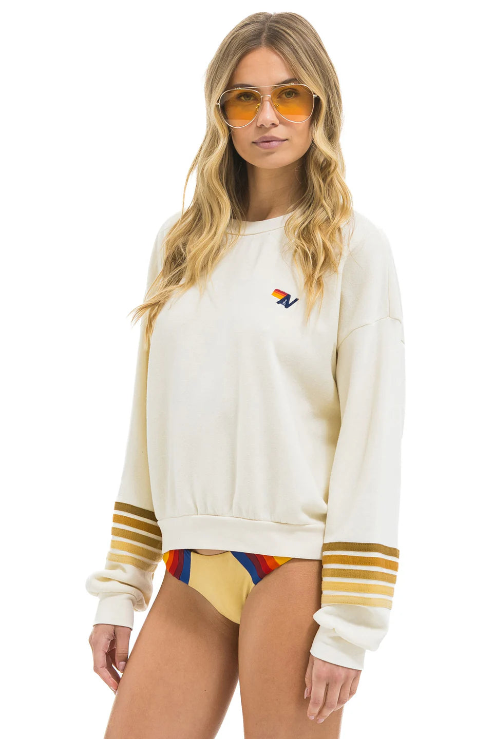 Rugby stitch 2 crew sweat relaxed V. WHITE/BROWN