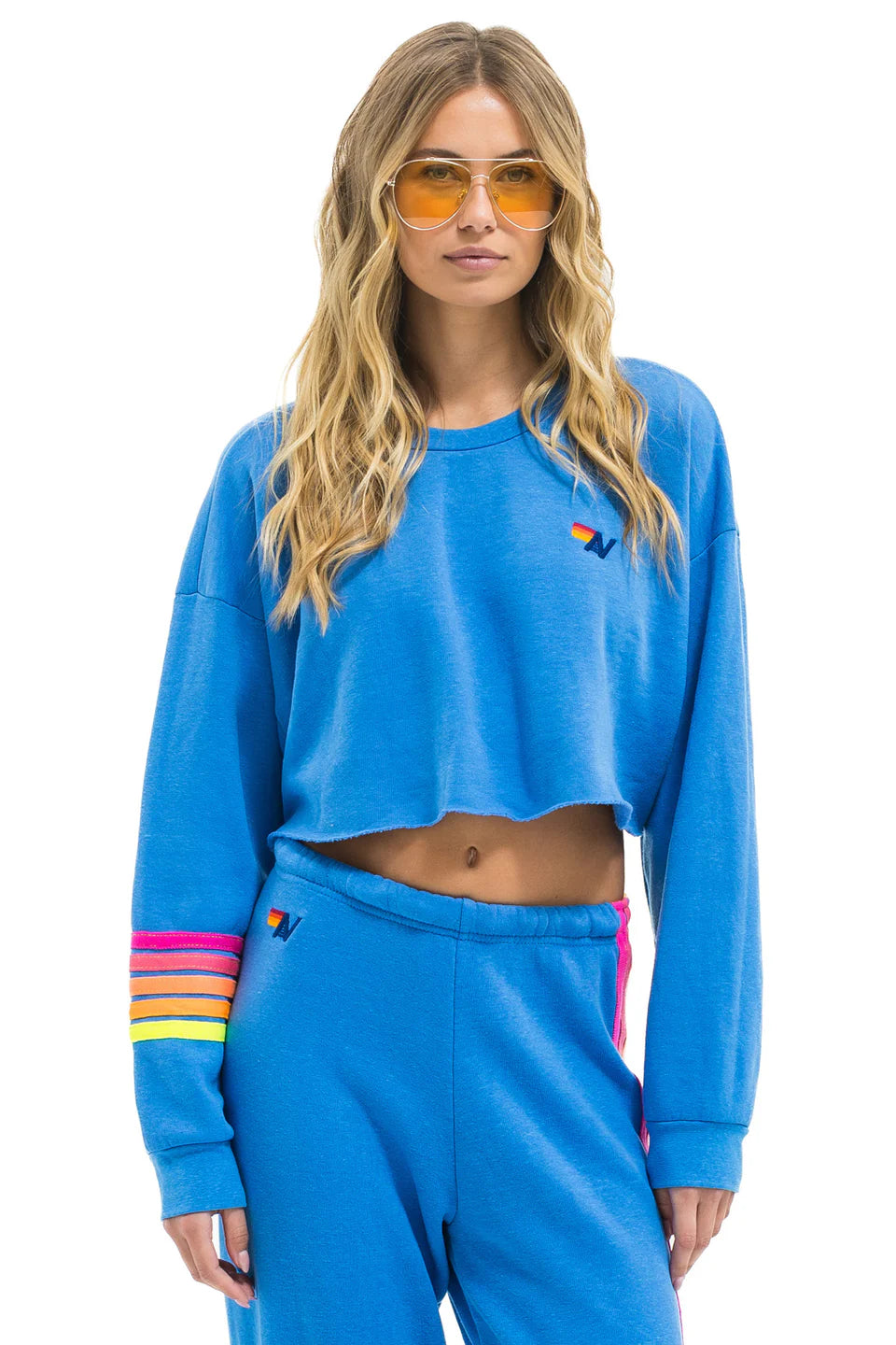 Rugby stitch cropped crew relaxed COBALT/NEON