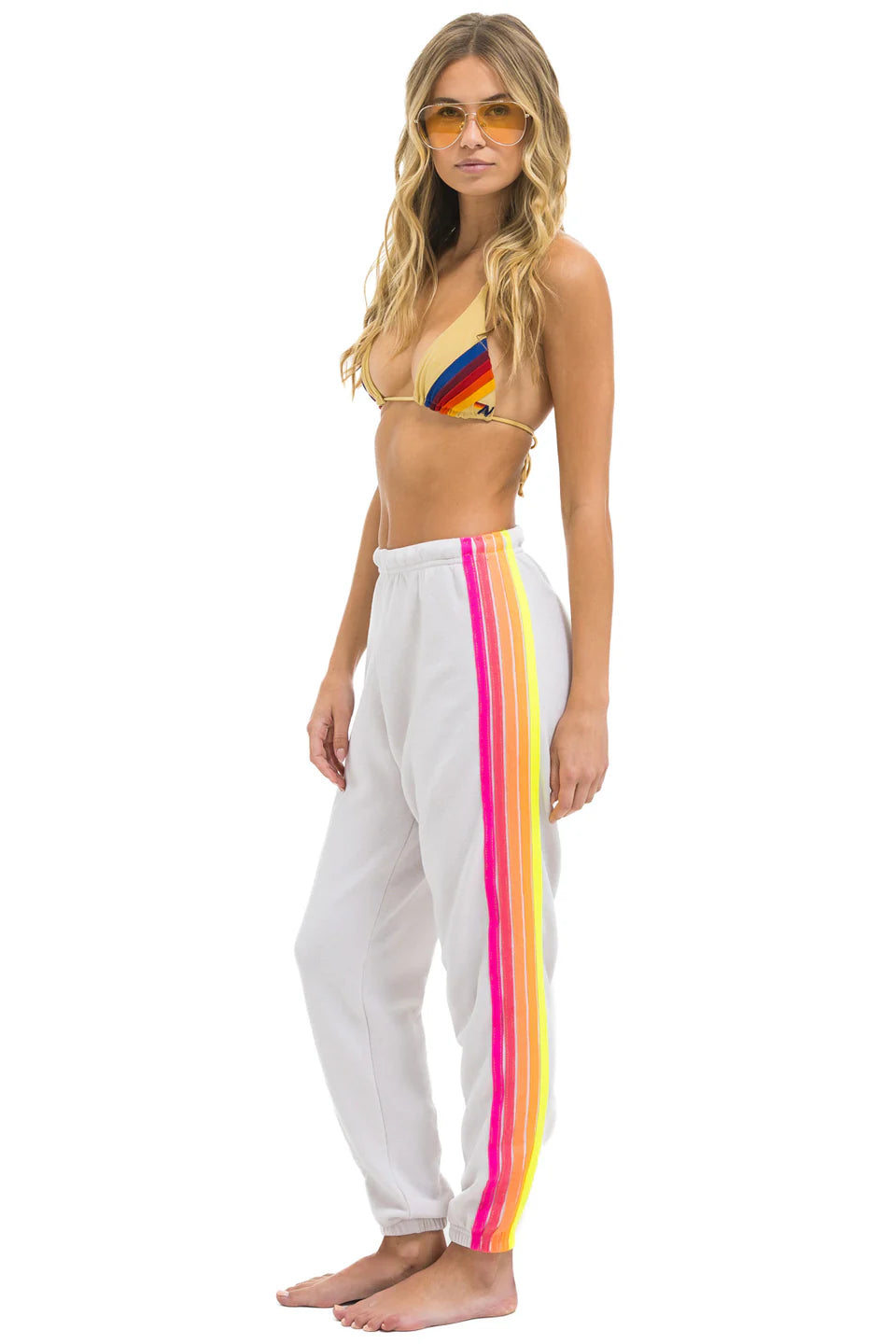 5 STRIPE WOMENS SWEATPANTS DOVE GREY/NEON