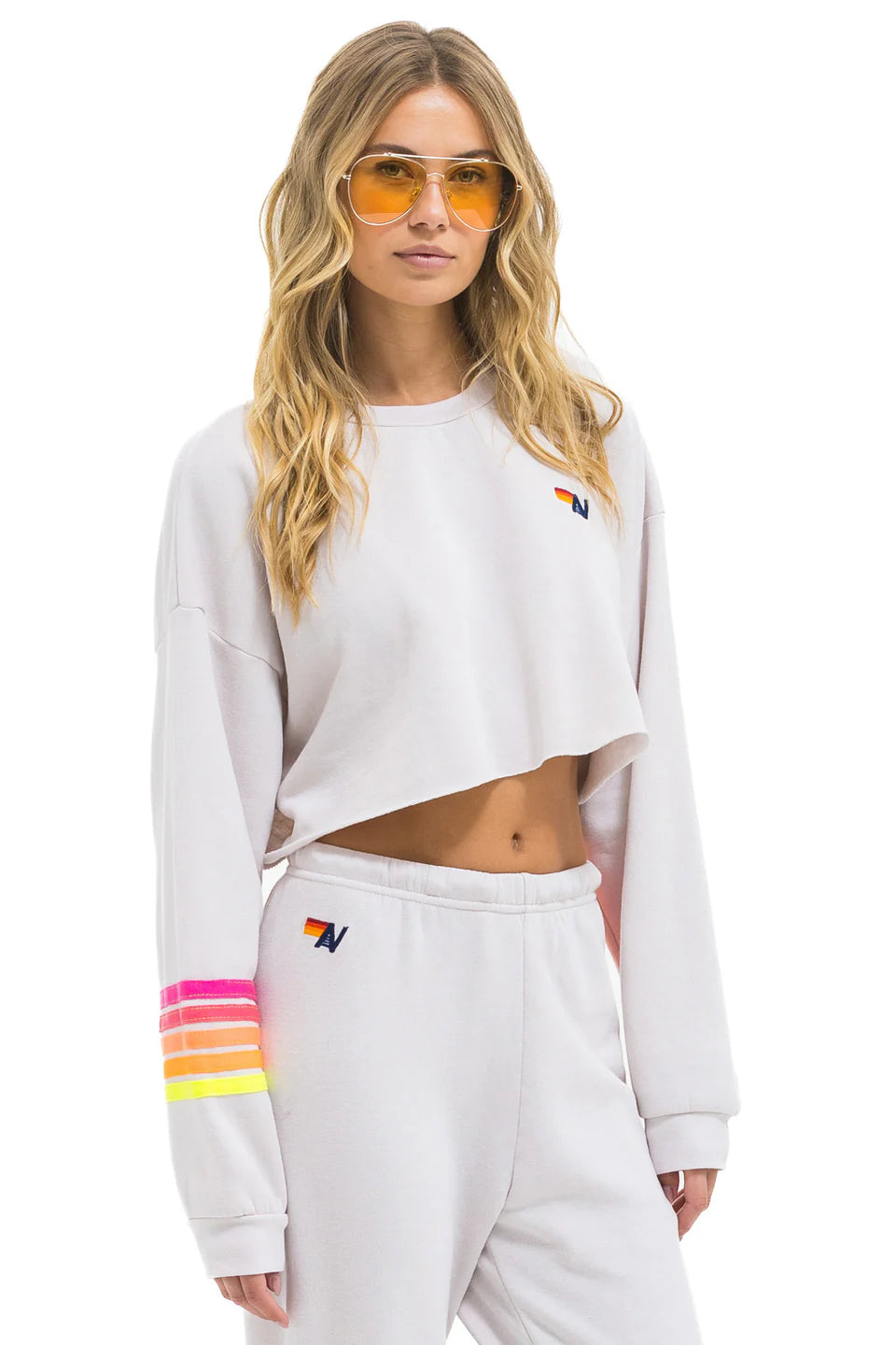 Rugby stitch cropped crew relaxed DOVE GREY/NEON