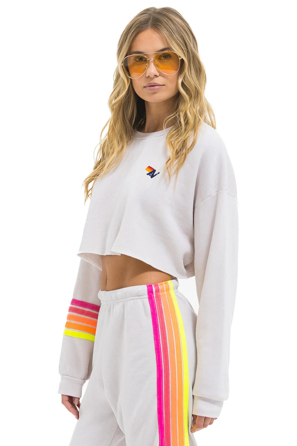 Rugby stitch cropped crew relaxed DOVE GREY/NEON