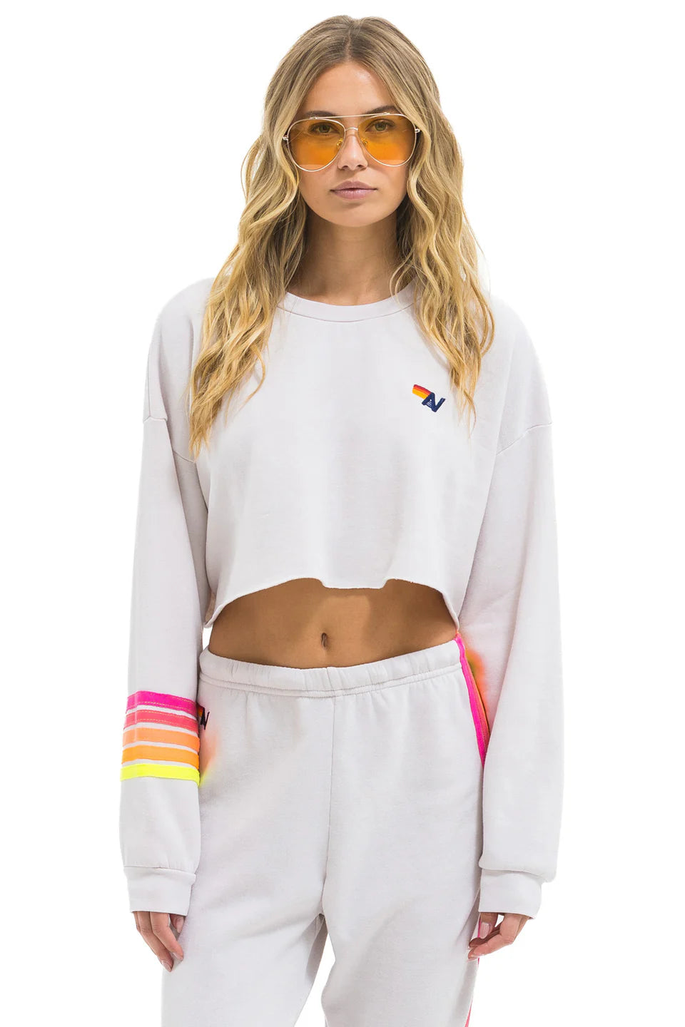 Rugby stitch cropped crew relaxed DOVE GREY/NEON