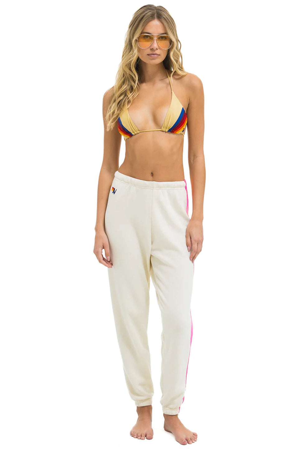 5 STRIPE WOMENS SWEATPANTS V. WHITE/NEON