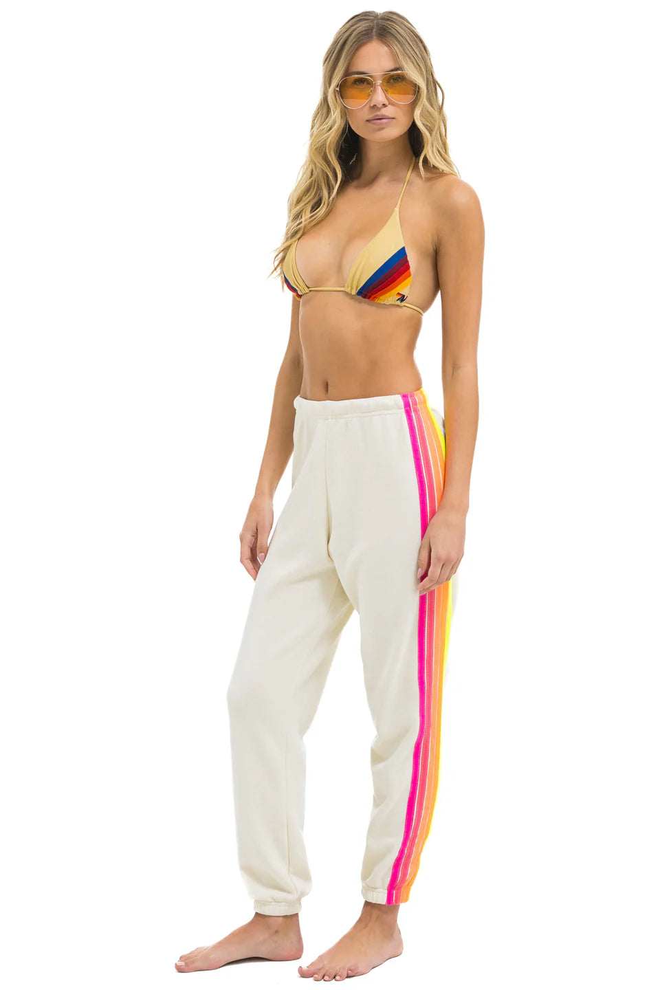 5 STRIPE WOMENS SWEATPANTS V. WHITE/NEON
