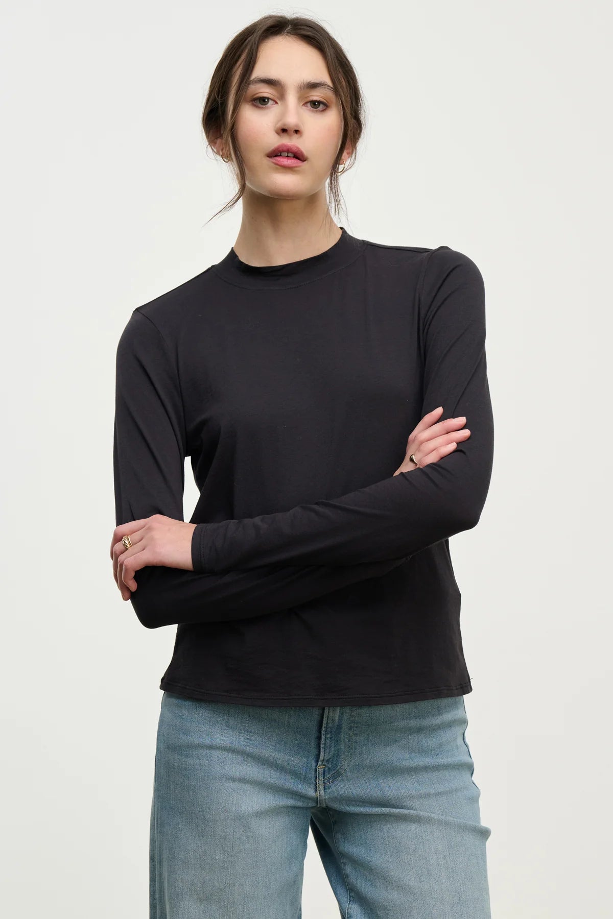 L/S mock neck top BLACK