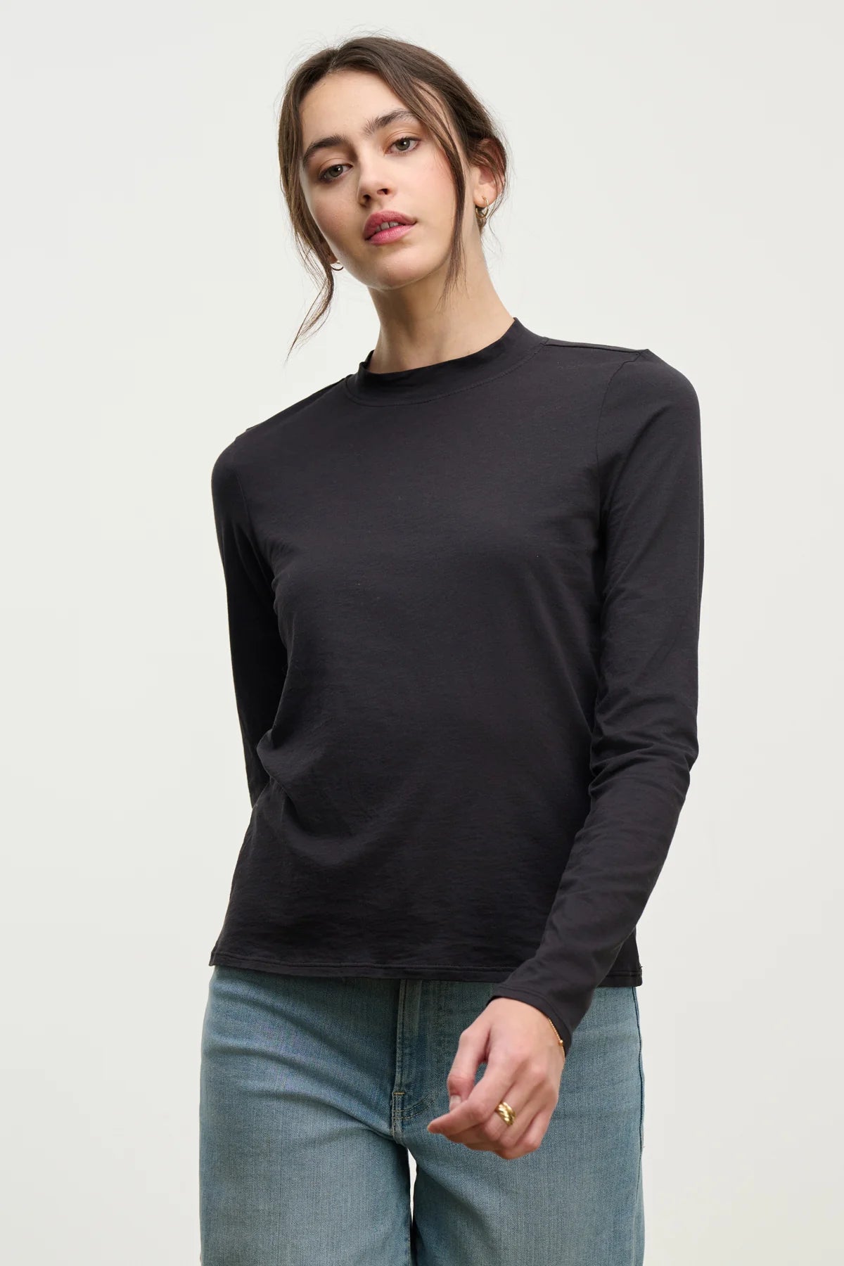L/S mock neck top BLACK
