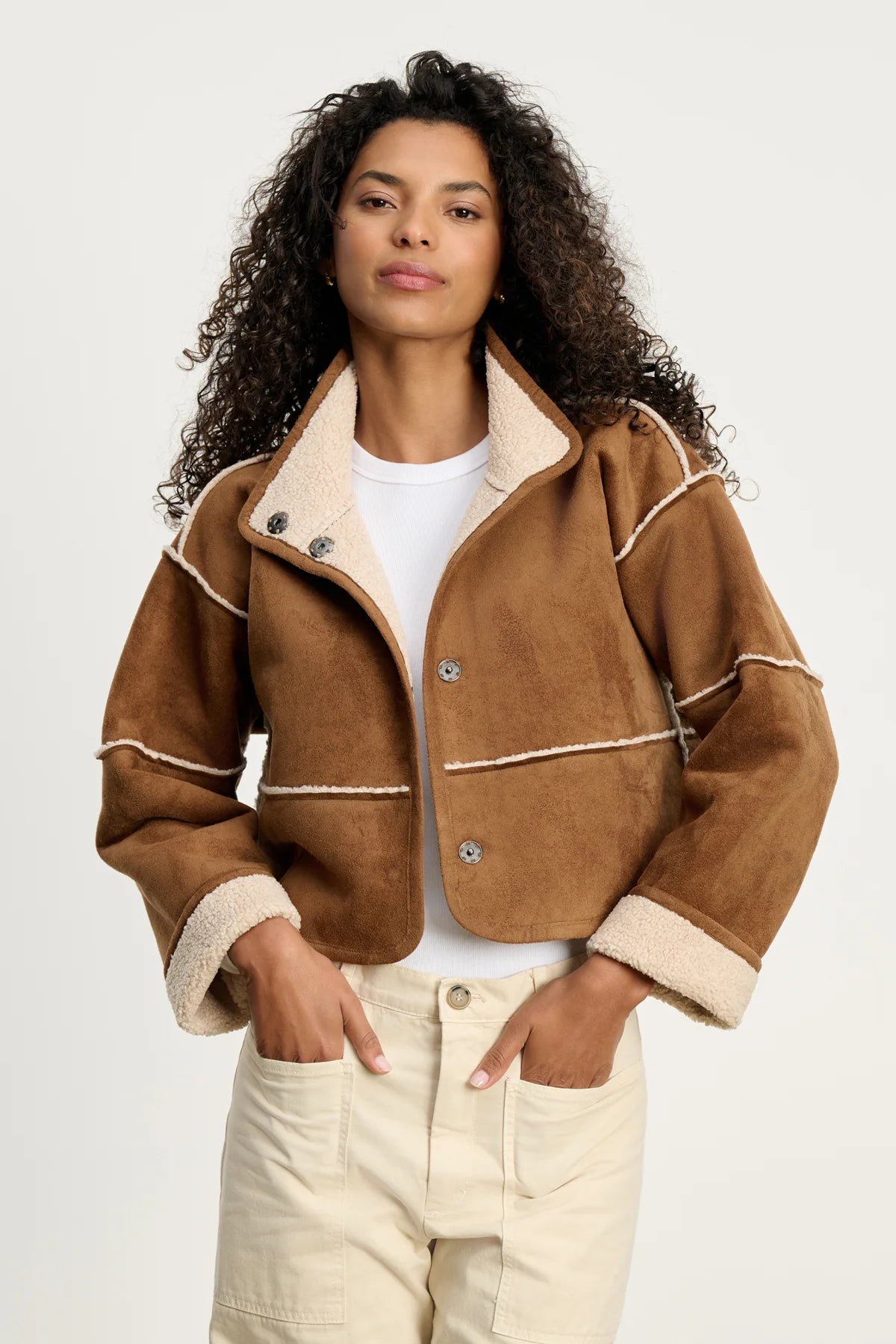 Kelly short sherpa jacket TOBACCO