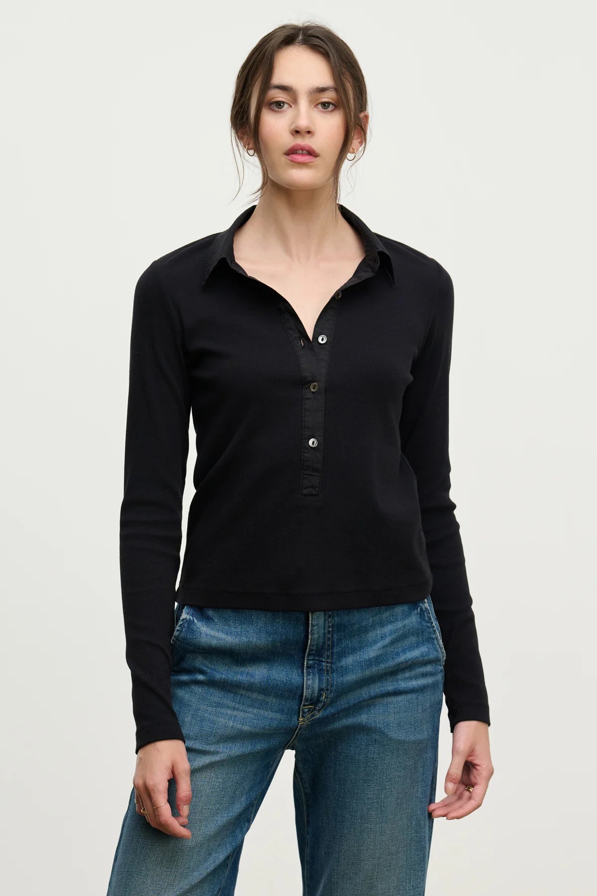 L/S Collar btn top BLACK